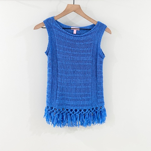 Lilly Pulitzer Luca Lapis Blue Fringe Sleeveless Sweater Size XS - Picture 3 of 7